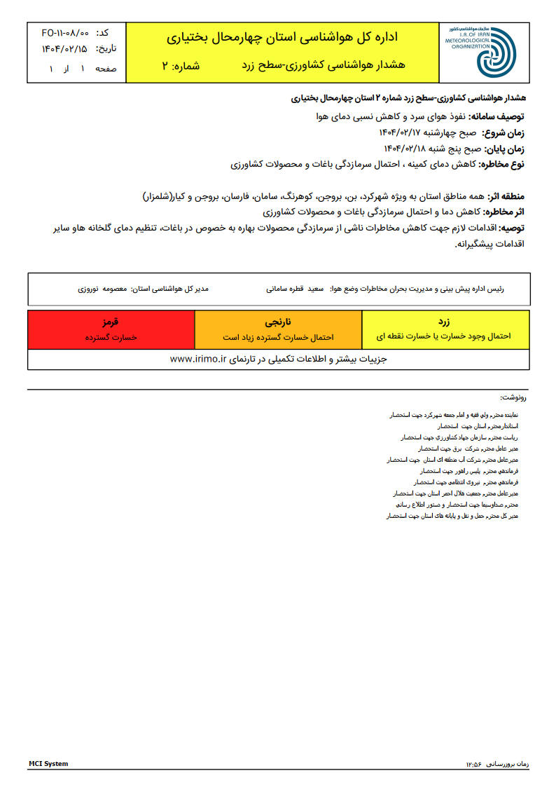 هشدار هواشناسی زرد